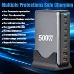 ⚡ 500W GaN 8-Port Desktop Charger - 100W USB-C PD x2 + 65W USB-C x4 + 20W USB-A x2 | Fast Charge for iPhone 16/15 Pro Max/S24 Ultra/MacBook Pro | Foldable Plug | CE/RoHS Certified - Image 5