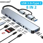 🔌 8-in-1 USB C Hub - USB 3.0/TF/SD Card Reader/3.5mm Audio | Multi-Port Adapter for MacBook Pro/Xiaomi/Tablets | Space Gray Aluminum Shell