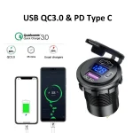 🚗 Dual USB Car Charger QC3.0 + PD Type-C – 12V/24V Fast Charging Socket with ON/OFF Switch | Waterproof for Car, Boat, Truck, Marine, Motorcycle - Image 2