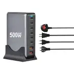 ⚡ 500W GaN 8-Port Desktop Charger - 100W USB-C PD x2 + 65W USB-C x4 + 20W USB-A x2 | Fast Charge for iPhone 16/15 Pro Max/S24 Ultra/MacBook Pro | Foldable Plug | CE/RoHS Certified - Image 13