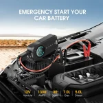 š BUVAYE 10,000mAh Car Jump Starter & Air Pump ā 1000A Peak, Portable Tire Inflator, 12V Auto Battery Booster, LED Light, EVA Bag (UL/CE Certified) - Image 2
