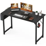 🖥️ JHK Modern Computer Desk - 55" Home Office & Gaming Table w/ Storage Pockets & Headphone Hook | Sturdy Metal Frame | Easy Assembly | Compact Design (Black/White)