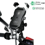 🚀 Yaoiler 2024 Motorcycle Phone Holder – 15W Wireless Charging + QC3.0 Fast Charge | 360° Adjustable | Auto-Lock | Universal Fit (4.7-7")