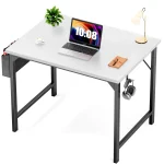 🖥️ JHK Modern Computer Desk - 55" Home Office & Gaming Table w/ Storage Pockets & Headphone Hook | Sturdy Metal Frame | Easy Assembly | Compact Design (Black/White) - Image 4