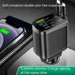 🚗 5-in-1 Super Fast Car Charger with Retractable Cables – PD + Type-C + Apple | Flash Charging | 66W Output | Universal for 12V/24V Vehicles - Image 2